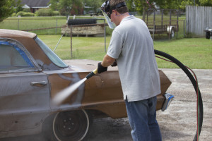 car being blasted